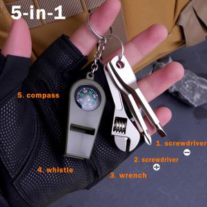 TEMU 생존 휘슬, 드라이버, 렌치 세트 | 미니 휴대용 야외 생존 도구 키트 (키체인 포함), 캠핑, 어드벤처, 집수리에 적합, 아웃도어 애호가 및 크리스마스 선물로 완벽
