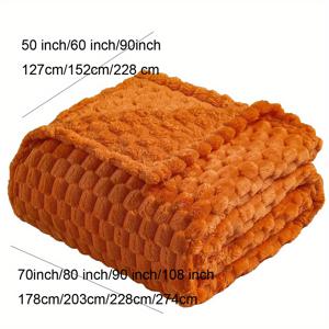 TEMU 플란넬 담요 3D 자카드 버번트 오렌지 퍼지 따뜻한 담요, 소파, 침대, 의자용, 300GSM 초부드러운 터치 가벼운 담요, 사계절 홈 데코
