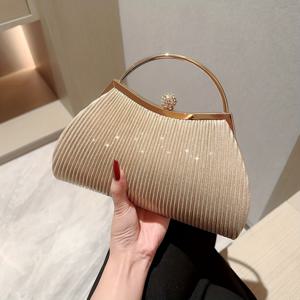 TEMU 플리츠 디자인의 시크한 글리터 이브닝 클러치 - 결혼식, 프롬, 축제용 우아한 메탈 체인 핸드백