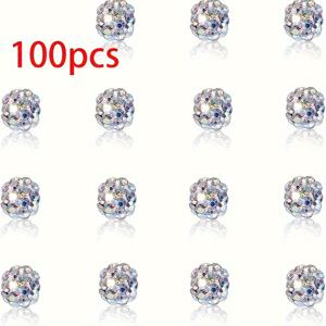 TEMU 100개 6mm AB 반짝이 라운드 디스코볼 컬러풀 리플렉티브 비즈 - DIY 주얼리 만들기, 목걸이 팔찌 귀걸이 공예용 고품질 다색 스톤, 팔찌 부품