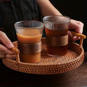 TEMU 1개/2개/나무 덮개를 가진 유리 커피컵, 가정용 주방용 내열 커피 머그 및 우유 병