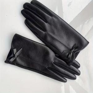 TEMU 패션 프로틴 스킨 & 따뜻한 벨벳 여성용 장갑 | 새로운 나비 리본 디자인, 전체 손가락, 터치 스크린 호환, 인조 가죽