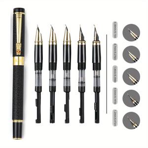 TEMU 고급 금속 만년필 5종 세트, 5가지 닙, 남녀공용 사무실 필기, 서명, 연습, 서예용 아름다운 선물 만년필