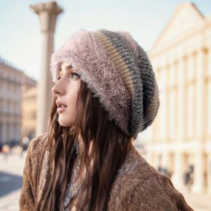 TEMU 여성용 가을 겨울 패션 아웃도어 캐주얼 플러시 두꺼운 귀 보호 풀오버 모자