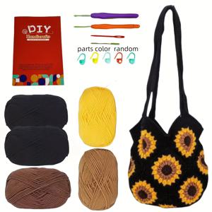 TEMU LMH 초보인 코바늘 뜨개질 재료 키트 단품 - 귀여운 검정색 가방 수제 뜨개질 재료 키트, 성인 코바늘 뜨개질 학습에 적합합니다. 100% 폴리에스터 털실, 종이 설명서, 영어 비디오 튜토리얼이 포함되어 있습니다. 완벽합니다.