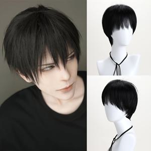TEMU 남성용 내열성 블랙 숏 가발 - 자연스러운 10인치 합성모발, 데일리웨어, 웨딩 & 파티용 - 쿨 스타일 숏컷, 롤플레이 & 인스턴트 헤어스타일 (관리 포함)