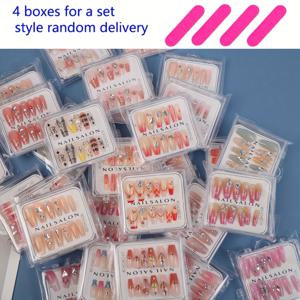 TEMU 48개 럭셔리 발레 네일 세트, 혼합 색상 긴 프레스온 네일, 글리터 & 하트 패턴, 광택 마감, 투명 플라스틱 박스 포장