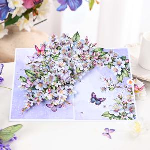 TEMU 우아한 보라색 사과꽃 나비 팝업 카드 - 생일, 기념일, 어버이날, 감사절, 선생님 감사, 결혼식에 딱 맞는 고품질 종이, 영어 문구, 그녀나 엄마 또는 선생님을 위한 감동적인 선물, 다기능 인사카드 | 예술적 디자인의 나비 선물