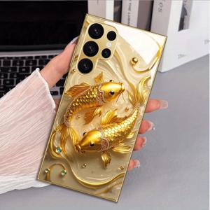 TEMU 휴대폰 케이스 - 트렌디하고 스타일리시한 경량 럭셔리 금붕어 고화질 풀커버 내구성 강화 유리 폰 케이스 (삼성 갤럭시 S25/S25 플러스/S25 울트라/S24/S24 플러스/S24 울트라/S23/S23 울트라/S23+/S22/S22 울트라/S22+/S21/S21 울트라/S21+/S20/S20 U)