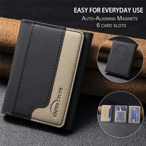 TEMU 자동 정렬 기능이 있는 자석 인조 가죽 지갑. 6개의 카드 슬롯, 킥스탠드, 강력한 자석 잠금 장치가 특징입니다. 남성을 위한 세련된 카드 홀더로, 전문가용 및 휴대폰 보관에 이상적입니다. 이 지갑은 세련된 디자인과 feel을 자랑합니다.|카드지갑|지갑