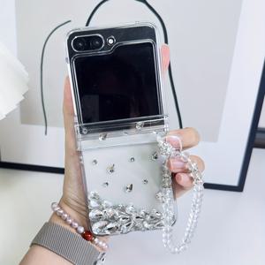 TEMU 폰 케이스: 새로운 수제 라인스톤 세트형 접이식 폰 케이스와 팔찌, 삼성 갤럭시 Z 플립 3/4/5/6/7 호환, 여성을 위한 고급형 충격 방지 폰 케이스, 샤오미 믹스 플립 호환