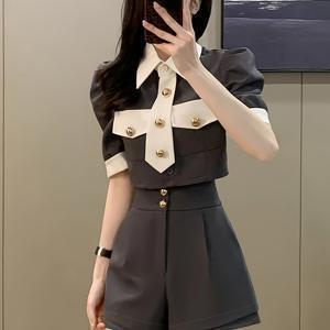 TEMU 여성용 여름 캐주얼 패션 투피스 세트, 성숙한 스타일의 프로페셔널 슈트가 특징입니다.