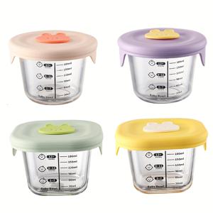 TEMU 2개/4개 식품 보관 용기, 6Oz 원형 및 사각 유리 병 (실리콘 뚜껑 및 측정 마크 포함), 우유, 과일, 찜, 크렘 보관 및 주방 정리에 적합.