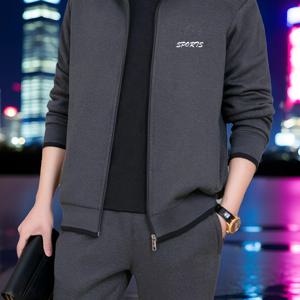 TEMU 남성용 캐주얼 스포츠 수트 세트, 라펠 칼라가 있는 긴팔 지퍼 재킷, 스트레치 니트 원단, 레귤러 스타일, 프린트 패턴, 봄과 가을용 속눈썹 의상, 열전사 인쇄, 벨트 없음, 레귤러 핏, 야외 활동에 적합, 남성에게 완벽한 스웨트수트