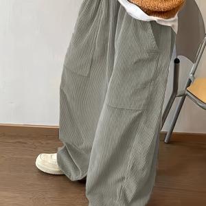 TEMU 남성용 캐주얼 와이드 레그 코듀로이 팬츠, 포켓 포함, 단색, 세탁기 사용 가능|냉장고바지|남자바지|바지