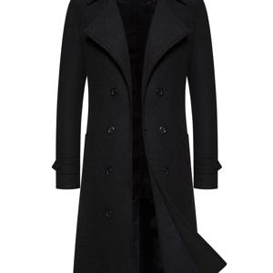 TEMU 남성용 우아한 롱 코트 - 더블 브레스트 버튼 프론트, 싱글 브레스트 클로저, 구조적인 라펠 칼라, 세탁기 사용 가능, 포멀 & 비즈니스 캐주얼 아우터 - 솔리드 컬러 겨울 코트, 프로페셔널 복장 | 클래식 실루엣 | 테일러드 핏