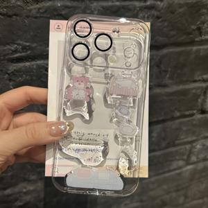 TEMU 아이폰 17 프로맥스 17 프로 17 에어 17 16 프로맥스 15 14 13 12 11 프로 맥스용 DIY 귀여운 카툰 베어 일러스트 투명 휴대폰 케이스 - 클리어 러블리 충격방지 커버