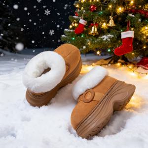 TEMU ECAC 여성용 키높이 스노우 부츠 - 두꺼운 밑창 & 겨울용 보온 / 한국식 슬립온 토 앵클 부츠, 키가 작은 여성을 위한 실내/실외용