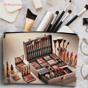 TEMU 2D 플랫 프린팅 글러머 메이크업 제품 세트 | 휴대용 지퍼 메이크업 정리함, 다기능 재사용 가능, 여성용 세면 가방, 여행 필수품, 엄마, 여자친구를 위한 이상적인 크리스마스 및 새해 선물