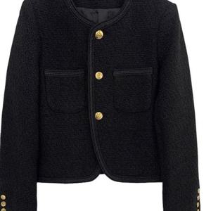 TEMU 프렌치 다용도 긴팔 하이엔드 작은 향기 스타일 코트 작은 짧은 슬림핏 젠틀 스타일 싱글브레스트 블랙 코트