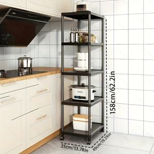 TEMU 4/5단 주방 플라스틱 수납 랙 (바퀴 포함), 독립형 주방 선반 (선반 포함), 전자레인지 및 토스터 수납 랙, 다층 쌓을 수 있는 공간 절약형 디자인, 주방, 거실, 욕실용 다기능 주방 수납 랙