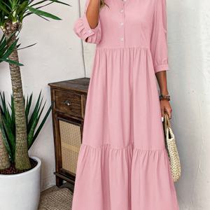 TEMU 여성 솔리드 컬러 캐주얼 루즈핏 러플 셔츠 원피스