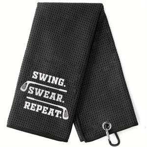 TEMU 1개 골프 타월 클립 포함 - 핸드 자수 골프 & 디자인, 이름/번호 - 스윙 스웨어 리피트 선물 (남성, 여성, 골퍼용) - 골프 액세서리 (클립 포함) - 남편, 아빠, 남자친구에게 이상적 (골프)