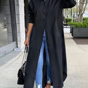 TEMU 플러스 사이즈, 플러스 사이즈 드레스/블랙 셔츠 드레스/패션 여성 드레스