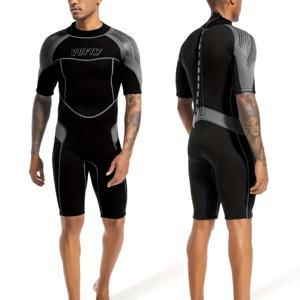 TEMU 3Mm 남성용 VOFIW 네오프렌 풀 세트 반팔 반바지 스노클링 수트, 블랙 색상, 백 지퍼 포함