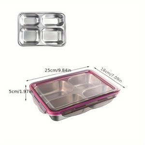 TEMU 스테인리스 스틸 4칸 보온 도시락 상자 - 누수 방지, 학생 및 성인용 휴대용 벤토 박스, 학교, 급식실, 배낭에 완벽함