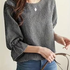 TEMU 플러스 사이즈, 봄/여름 캐주얼 체크 웨이브 소매 셔츠