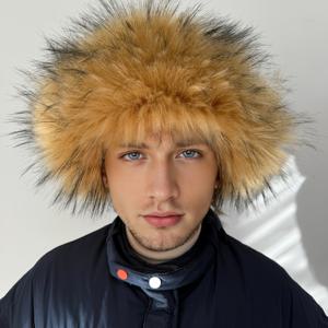 TEMU MANUMARINE 남녀공용 럭셔리 아크틱 모자 - PU 코팅 인조 퍼 트래퍼 우산카, 귀덮개 포함, 극한 추위용 겨울 페도라, 포멀 & 캐주얼 스타일링 - 브라운, 시즌 패션, 클래식 디자인, 플러시 안감, 유행하는 개성 있는 아이템