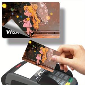 TEMU 2개 세트 라이딩 뷰티 신용카드 스티커 - 귀여운 우산 & 별 디자인, 내구성 PVC 보호 필름, 청소년 및 성인 14세 이상용, 은행/신용카드 커버, 광택 마감