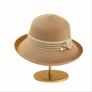 TEMU 여성을 위한 새로운 프랑스 스타일 스트로우 선 햇, 해변에서 여름 나들이에 완벽, 롤링 엣지, 디자인, 메탈 액센트 특징.