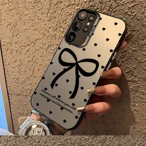 TEMU 블랙 보우노트 갤럭시 S25 S24 S23 S22 S21 S20 FE 울트라 플러스 4G 5G 안티-폴 프로스트 백 커버