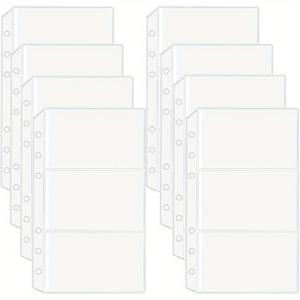 TEMU 투명 PVC 재질의 A6 바인더 포켓 10개 세트. 현금 예산을 위한 3개의 칸막이가 특징입니다. 지퍼가 없는 이 삽입물은 6링 바인더에 적합하며 사진, 카드, 저축 챌린지를 정리하는 데 이상적입니다.