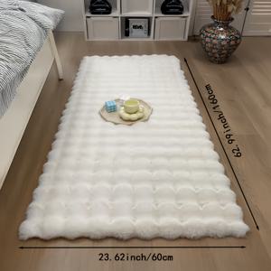 TEMU 1개, 크림색의 푹신한 인조 토끼 카펫, 부드럽고 푹신한 감촉의 고급 긴 직사각형 매트, 손상 없이 세탁 가능, 제곱미터당 716그램 무게, 피부 친화적이고 관리가 용이하며 소음 방지 효과도 제공