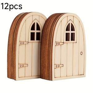 TEMU 12개 나무 요정 문, 정원 문, 조각 미니 문 나무 판지 공예 - 무색 미니 문 모양, DIY 아트, 인형집 및 정원 나무 장식에 적합