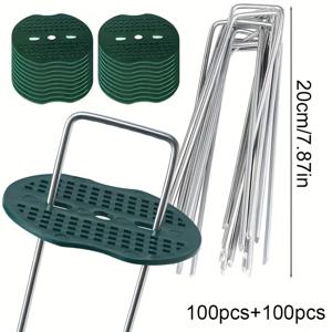 TEMU 200개 녹색 U형 지상 스테이크 - 녹색하우스, 정원, 및 조경을 위한 강력한 갈바니 철 식물 홀더, 7.87인치, 20cm, 햇빛 차단, 잡초 제어, 및 식물 지지를 위한 쉬운 설치, 식물 스테이크 홀더, 조경 액세서리, 내구성 있는 식물 홀더