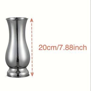 TEMU 19인치 실버 스테인리스 스틸 꽃병 (광택 마감). 드릴 없이 안정적인 디자인으로 수경 재배 식물을 안정적으로 유지하며, 대나무 등 수생 식물에 적합합니다. 장식적인 꽃잎을 가진 장식용 꽃, 장미 등에 완벽합니다.|수경