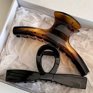 TEMU 두개입 대형 프렌치 스타일 블랙 리본 헤어 클립 (머리 뒤쪽), 업스타일용 상어 헤어핀