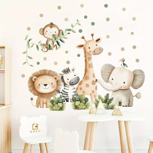 TEMU BRUP 만화 동물 벽 스티커 - 귀여운 코끼리, 기린, 얼룩말 & 도트 패턴, 자체 접착 비닐 데칼, 어린이 방, 유치원, 침실, 거실 장식용, 어린이 방 장식 | 장난기 있는 방 액센트 | 쉬운 적용 스티커, 할로윈 및 크리스마스용 어린이 방 장식