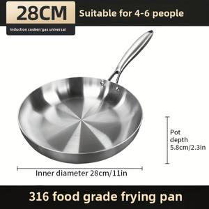 TEMU KEMORELA 단일 스테인리스 스틸 프라이팬, 6.88/9.44/10.23/11.02/11.81인치 사이즈로 제공, 무코팅 | 반짝이는 표면 디자인, 다양한 음식을 요리에 적합, 모든 스토브 타입과 호환 - 프라이팬, 주방용품, 세련된 메탈 엔드