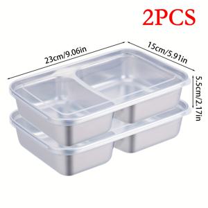 TEMU 스테인리스 스틸 식품 보관 용기 2개 - 누출 방지, 투명 뚜껑, 재사용 가능, 칸막이 식품 보관 상자, 세척 용이, 쌓을 수 있는 주방 보관 상자, 냉장고, 냉동고 및 팬트리에 적합 | 야외, 캠핑에 적합|캠핑냉장고