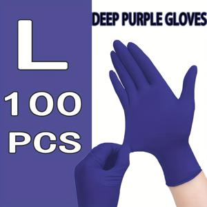 TEMU 주방 설거지, 세차, 야외 활동, 가정용 업무, 애완 동물 청소에 적합한 딥 퍼플 일회용 니트릴 장갑 100개입, 라텍스 프리.