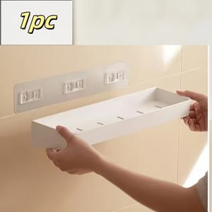 TEMU 1개 헤비듀티 욕실 선반, 무드릴 흡착식 벽걸이 4후크 포함, 대형 욕실/주방 정리대 (15.75x4.33x1.97인치), 화장품·샴푸·향신료 보관용 공간절약 선반 - 간편 설치 및 손상 없는 제거