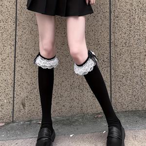 TEMU 1쌍 여성용 고딕 로리타 스타일 레그 양말 - 레이스 러플 미드 캐프 메리 제인 슈즈와 함께 - 미끄럼 방지 밑창, 손세탁 가능 - 정장, 일상 및 테마 의상용 - 고딕 로리타 스타일 패션 신발 - 솔리드 화이트 레이스 디테일 - 러플 레이스 트림 - 여성스럽고 우아한 스타일 - 캐주얼 및 정장 착용에 적합