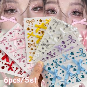 TEMU 6개/세트 3D 얼굴 주얼리 보석 스티커 | 스위트 리본 보우 반짝이는 공예, 자가 접착 하트 라인스톤, 바디 아트 파티 장식, 레진 소재