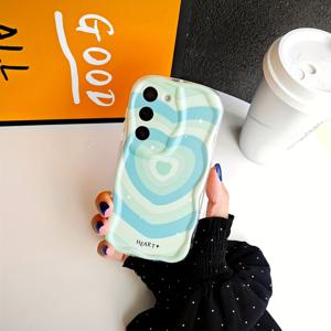 TEMU 1pc 귀여운 작은 신선한 민트 그린 라이트 그린 크리 에이 티브 간단한 사랑 심장 리플 투명 전화 케이스 삼성 S23/S22/S21/A02/A10S/A11/A12/A14/A23/A31/A33/A34/A50/A52/A53/A54/ A72/A73/플러스/울트라/S20FE/FE