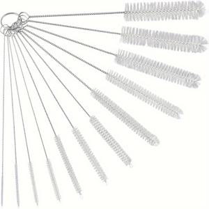 TEMU 12개 304 스테인레스 스틸 손잡이가 달린 나일론 빨대 브러시 세트, 8.2인치 다기능 세척 브러시 (병, 컵, 우유병 및 틈새용) - 가정에서 전기 없이 사용할 수 있는 재사용 가능한 부드러운 솔 브러시